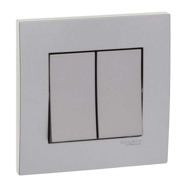 KB32_1_AS Công tắc đôi 1 chiều màu xám bạc Schneider dòng Vivace